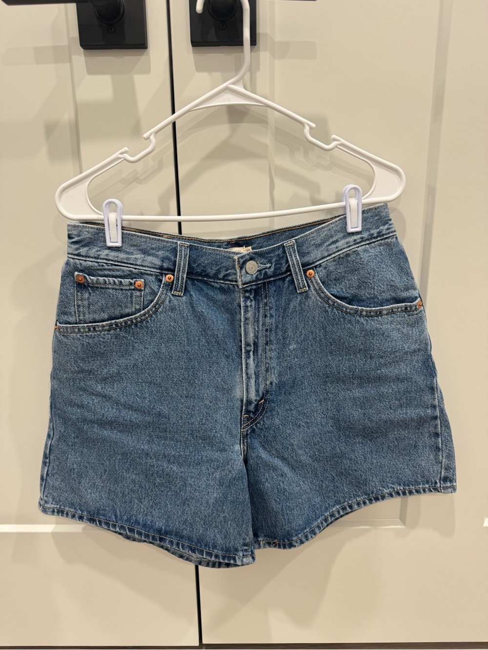Levi's Mid-Blue High-Rise Cinch Denim Shorts